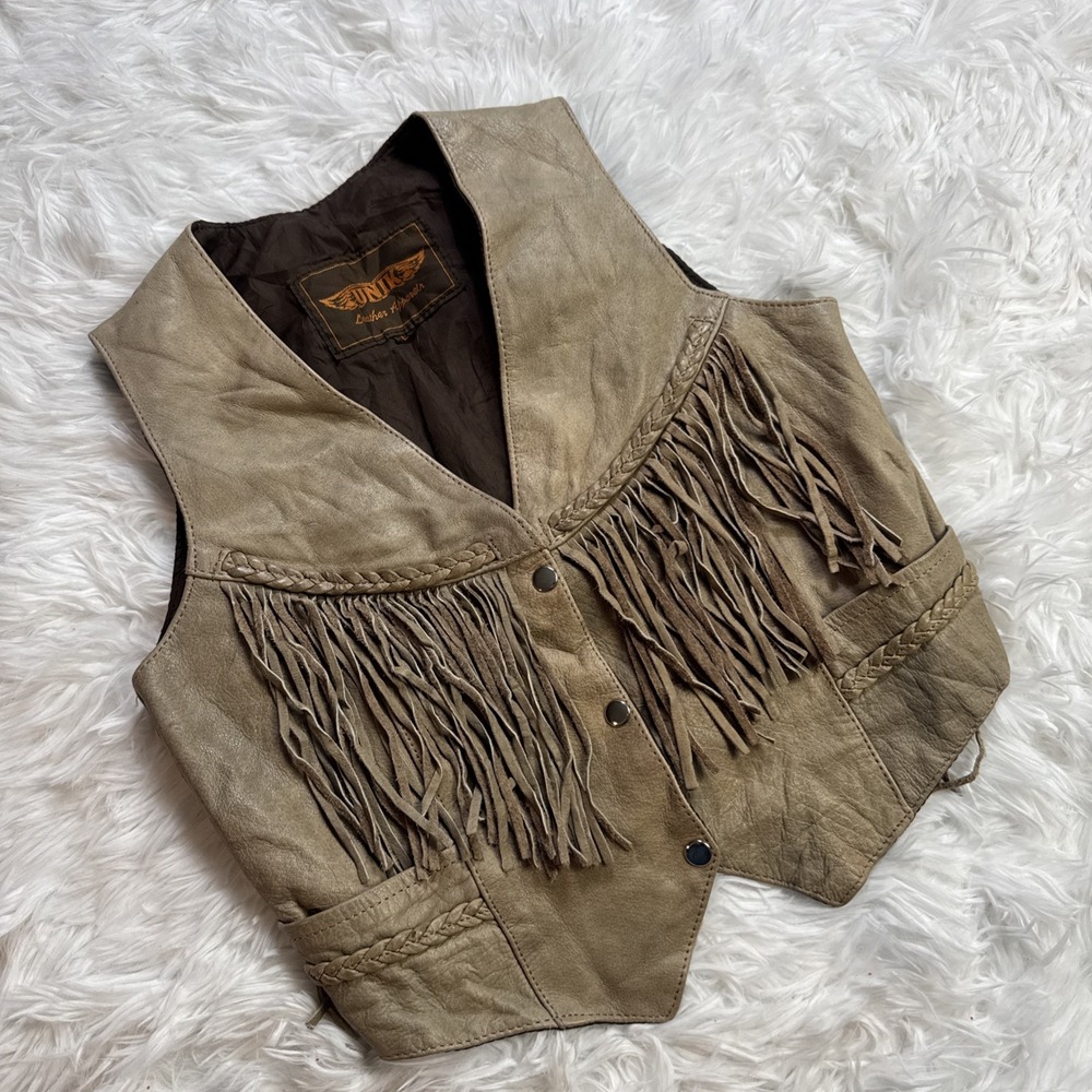 Vintage Fringe Leather Vest Western Ranchwear Cowgirl Women's Size Large Tassels